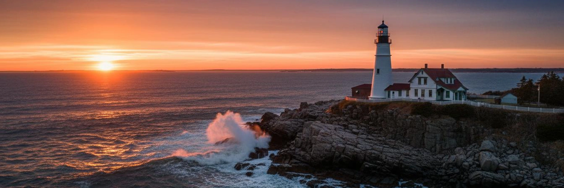Portland Maine Old Port aerial view at sunset